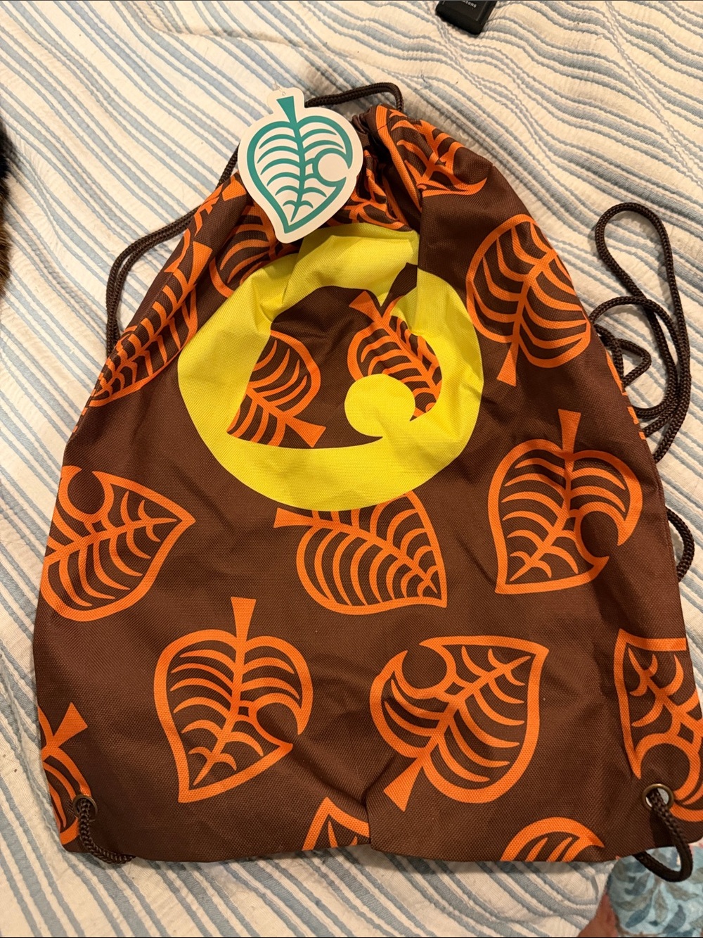 NWT Animal Crossing Cinched Bag - brown w/ orange and yellow